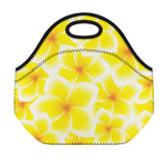 Yellow Frangipani Pattern Print Neoprene Lunch Bag