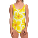 Yellow Frangipani Pattern Print One Piece Swimsuit