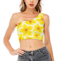 Yellow Frangipani Pattern Print One Shoulder Crop Top