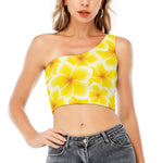 Yellow Frangipani Pattern Print One Shoulder Crop Top