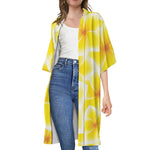 Yellow Frangipani Pattern Print Open Front Beach Cover Up