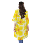 Yellow Frangipani Pattern Print Open Front Beach Cover Up