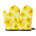 Yellow Frangipani Pattern Print Oven Mitts