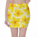 Yellow Frangipani Pattern Print Pencil Mini Skirt