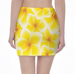 Yellow Frangipani Pattern Print Pencil Mini Skirt