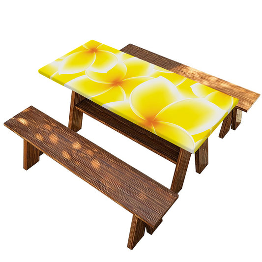 Yellow Frangipani Pattern Print Picnic Table Cover