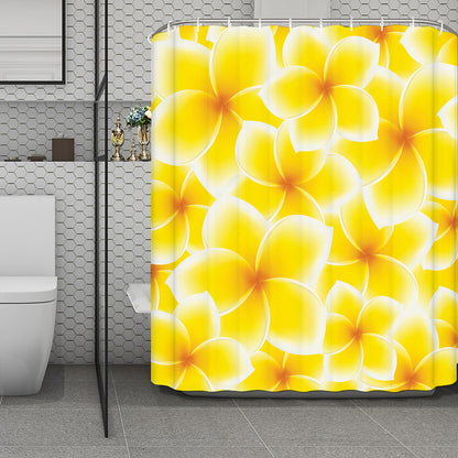 Yellow Frangipani Pattern Print Polyester Shower Curtain