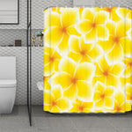 Yellow Frangipani Pattern Print Polyester Shower Curtain