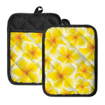 Yellow Frangipani Pattern Print Pot Holders With Pocket