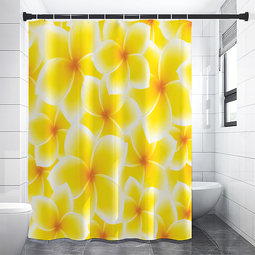 Yellow Frangipani Pattern Print Premium Shower Curtain
