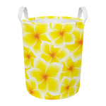 Yellow Frangipani Pattern Print Round Laundry Basket