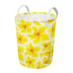 Yellow Frangipani Pattern Print Round Laundry Basket
