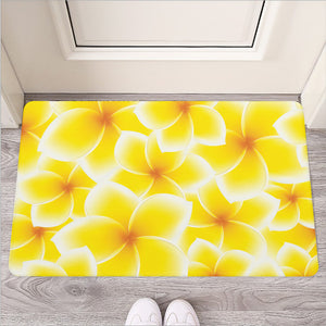 Yellow Frangipani Pattern Print Rubber Doormat