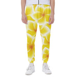 Yellow Frangipani Pattern Print Scuba Joggers