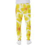 Yellow Frangipani Pattern Print Scuba Joggers