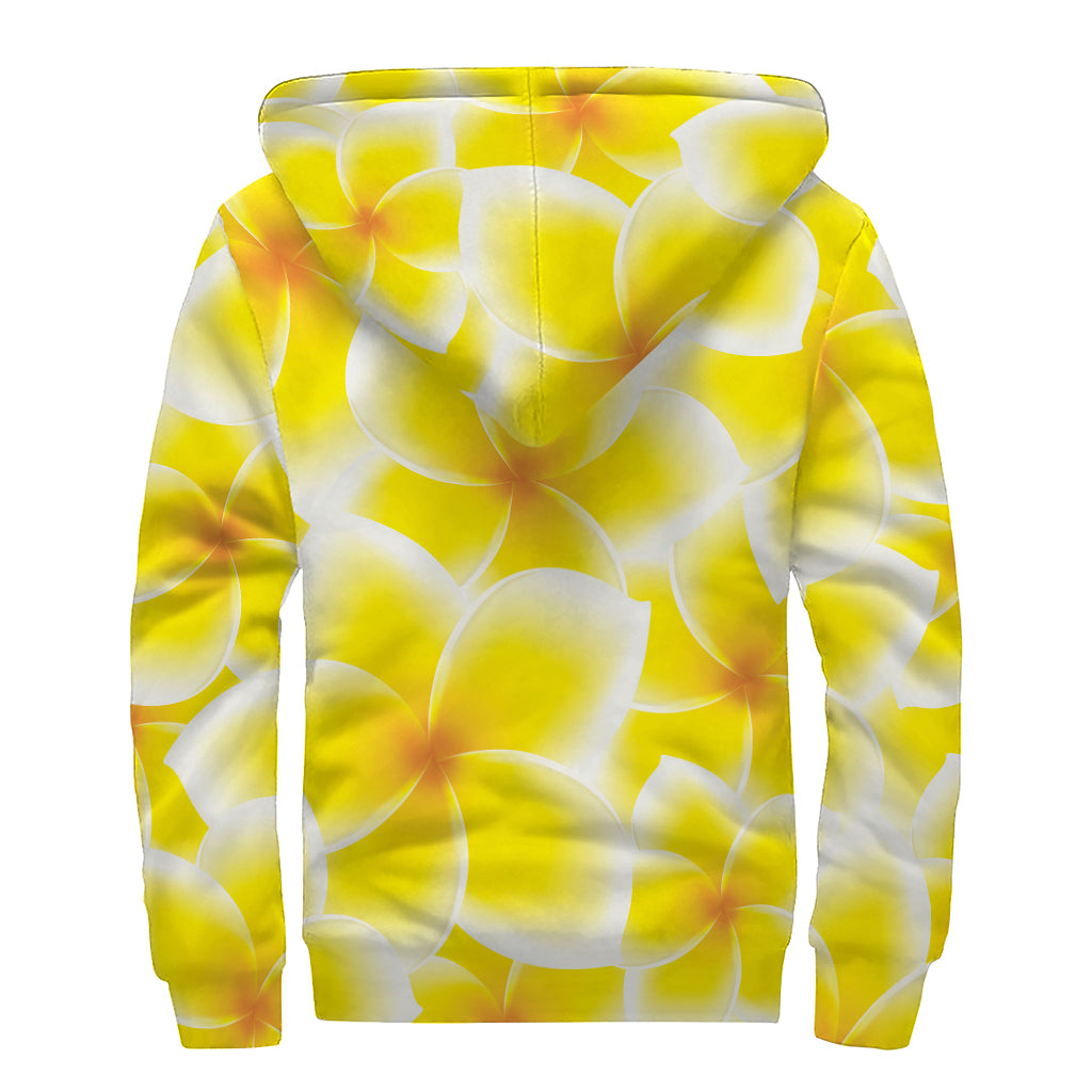 Yellow Frangipani Pattern Print Sherpa Lined Zip Up Hoodie