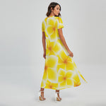 Yellow Frangipani Pattern Print Short Sleeve Maxi Dress