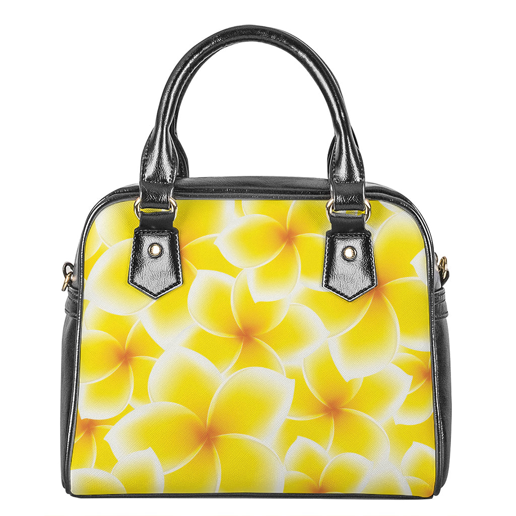 Yellow Frangipani Pattern Print Shoulder Handbag