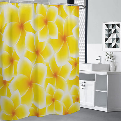 Yellow Frangipani Pattern Print Shower Curtain