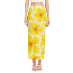 Yellow Frangipani Pattern Print Side Slit Maxi Skirt