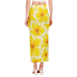 Yellow Frangipani Pattern Print Side Slit Maxi Skirt
