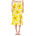 Yellow Frangipani Pattern Print Side Slit Midi Skirt