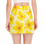Yellow Frangipani Pattern Print Side Slit Mini Skirt