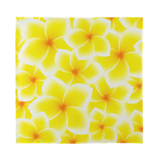 Yellow Frangipani Pattern Print Silk Bandana