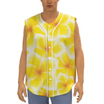 Yellow Frangipani Pattern Print Sleeveless Baseball Jersey