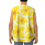 Yellow Frangipani Pattern Print Sleeveless Baseball Jersey