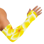 Yellow Frangipani Pattern Print Sun Protection Arm Sleeves