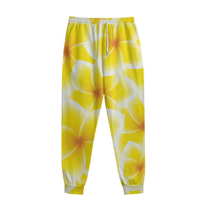 Yellow Frangipani Pattern Print Sweatpants