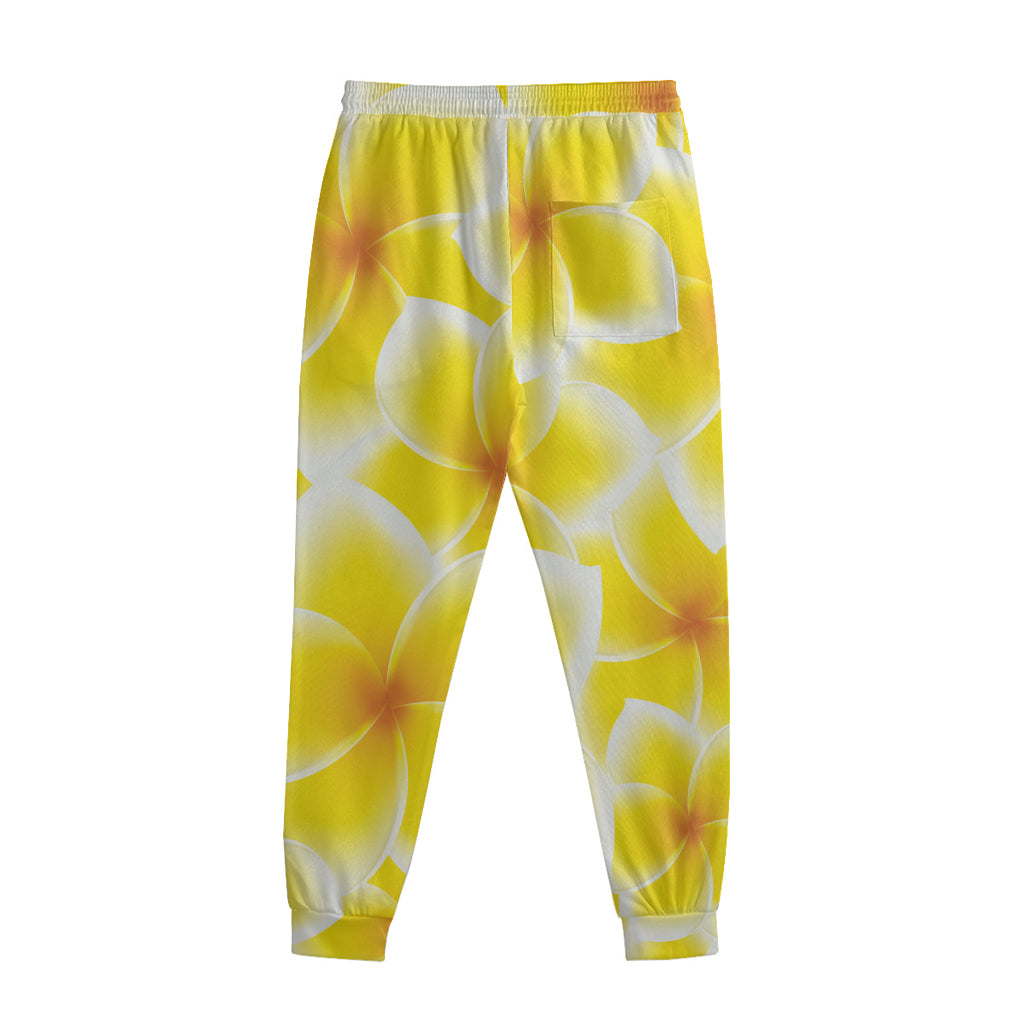 Yellow Frangipani Pattern Print Sweatpants