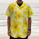 Yellow Frangipani Pattern Print Textured Short Sleeve Shirt