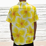 Yellow Frangipani Pattern Print Textured Short Sleeve Shirt