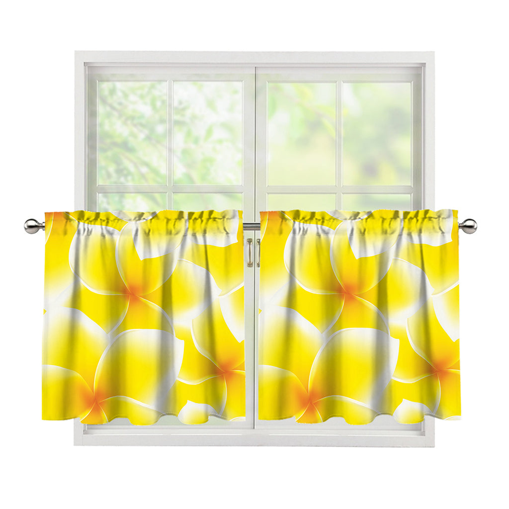 Yellow Frangipani Pattern Print Tier Curtains