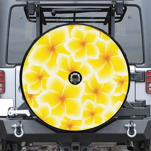 Yellow Frangipani Pattern Print Tire Cover With Camera Hole