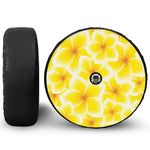 Yellow Frangipani Pattern Print Tire Cover With Camera Hole