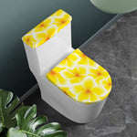 Yellow Frangipani Pattern Print Toilet Lid And Tank Cover Set