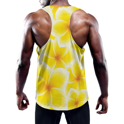 Yellow Frangipani Pattern Print Training Tank Top