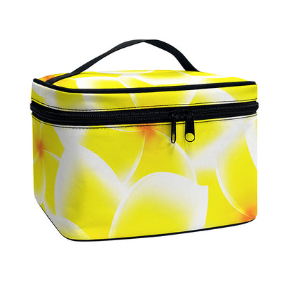 Yellow Frangipani Pattern Print Travel Makeup Bag