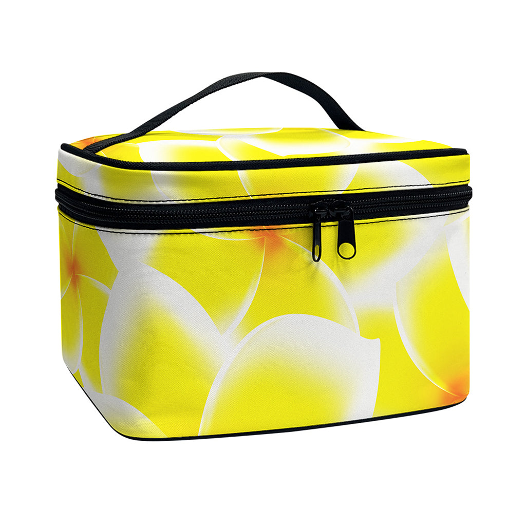 Yellow Frangipani Pattern Print Travel Makeup Bag