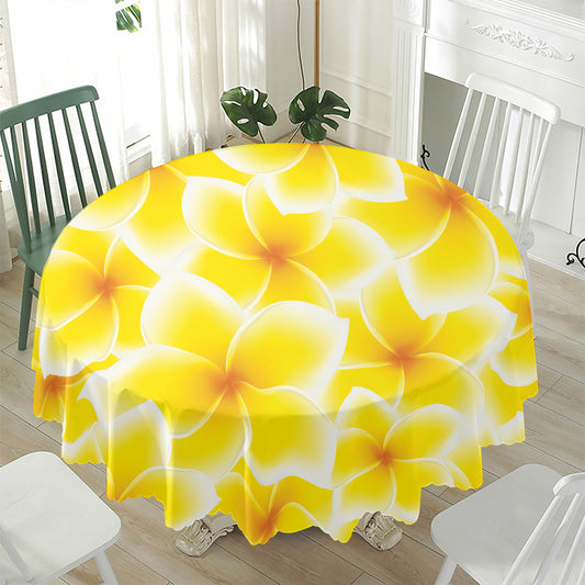 Yellow Frangipani Pattern Print Waterproof Round Tablecloth