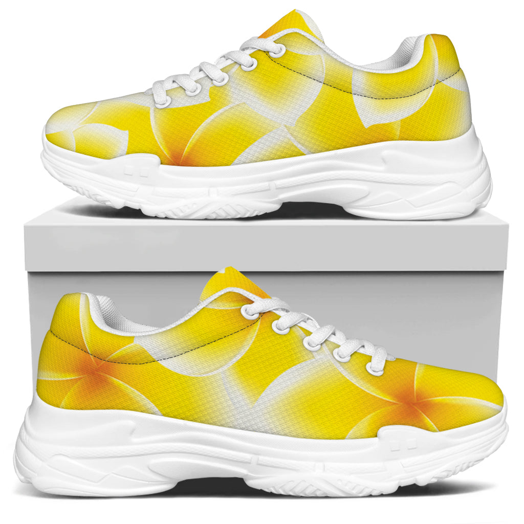 Yellow Frangipani Pattern Print White Chunky Shoes