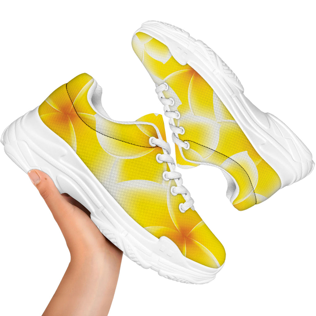 Yellow Frangipani Pattern Print White Chunky Shoes