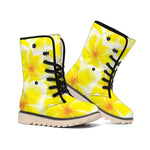 Yellow Frangipani Pattern Print Winter Boots