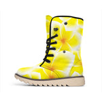 Yellow Frangipani Pattern Print Winter Boots
