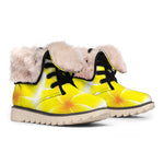 Yellow Frangipani Pattern Print Winter Boots