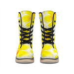 Yellow Frangipani Pattern Print Winter Boots