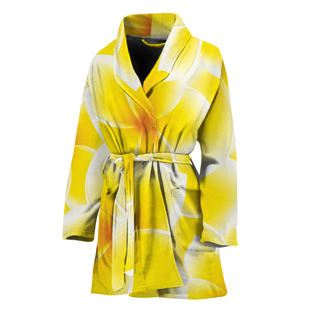 Yellow Frangipani Pattern Print Women's Bathrobe